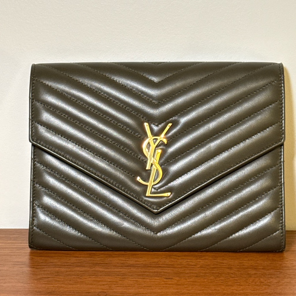 Yves Saint Laurent flap clutch bag in smooth leather